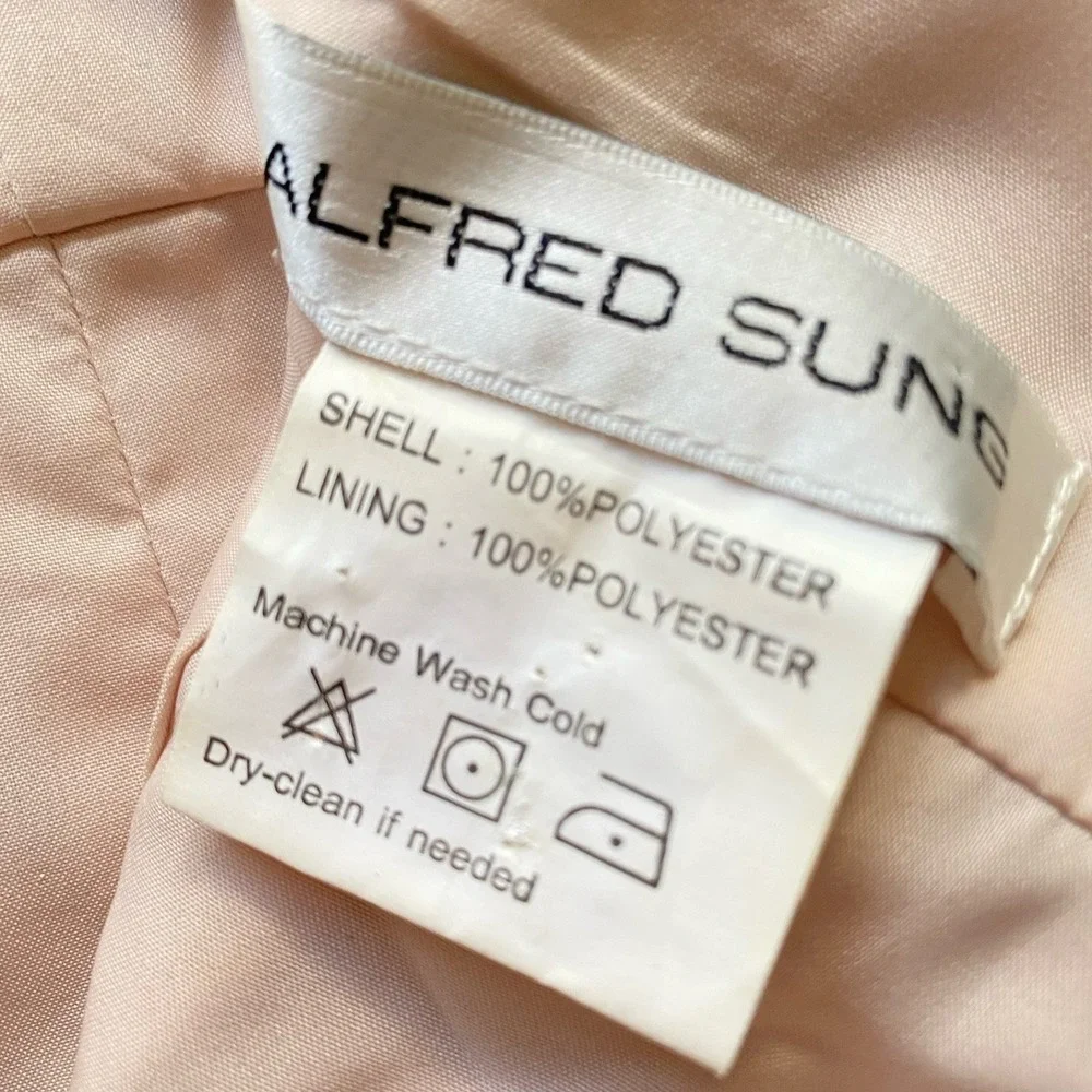 Alfred Sung Maxi Gown Dress XS Blush Pink Satin Mermaid Prom Wedding Party - Picture 4 of 14